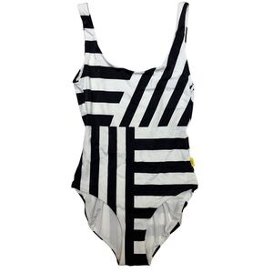 NWT Onia x SoulCycle Black & White Splice Stripe Print Kelly One Piece Swim Suit